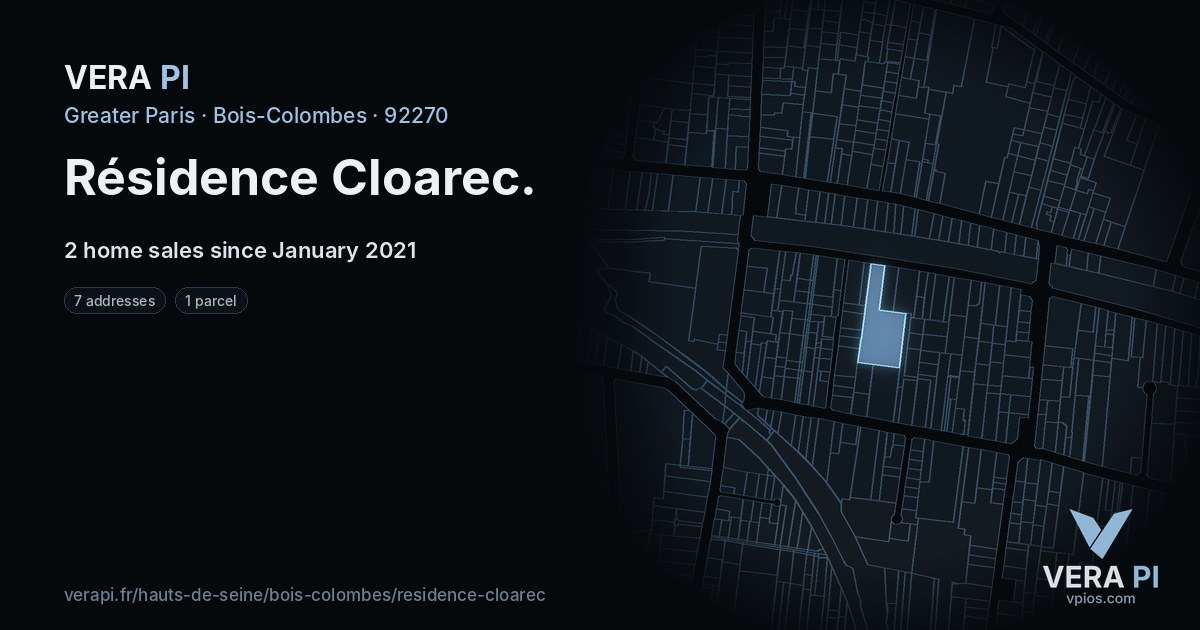 Résidence Cloarec, Bois-Colombes at night – every parcel coloured by the prices around it, the street's own parcels lit