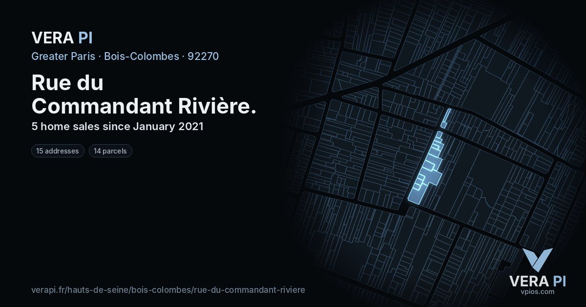 Rue du Commandant Rivière, Bois-Colombes at night – every parcel coloured by the prices around it, the street's own parcels lit