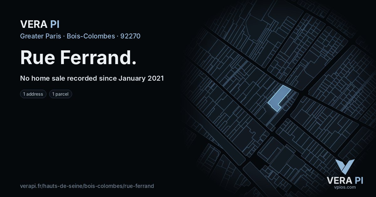 Rue Ferrand, Bois-Colombes at night – every parcel coloured by the prices around it, the street's own parcels lit
