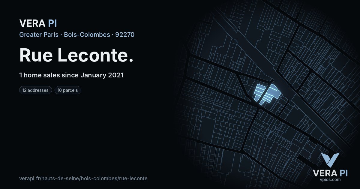 Rue Leconte, Bois-Colombes at night – every parcel coloured by the prices around it, the street's own parcels lit