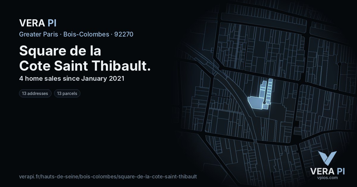 Square de la Cote Saint Thibault, Bois-Colombes at night – every parcel coloured by the prices around it, the street's own parcels lit