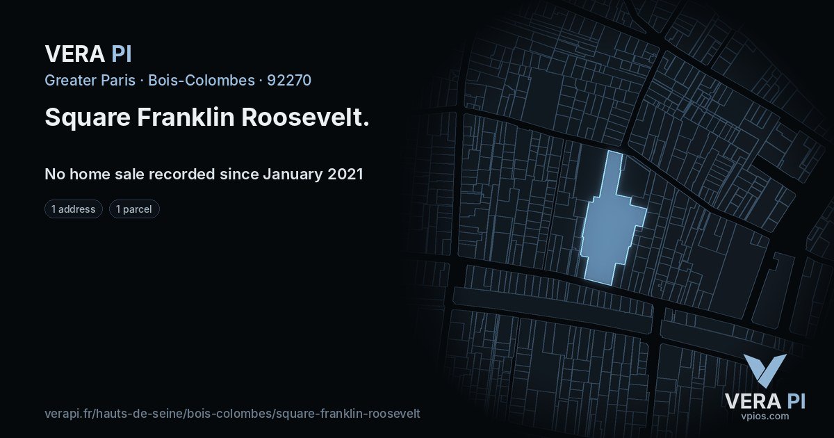 Square Franklin Roosevelt, Bois-Colombes at night – every parcel coloured by the prices around it, the street's own parcels lit