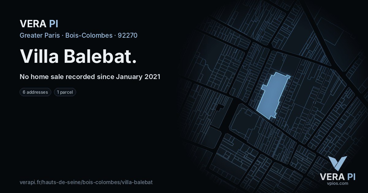 Villa Balebat, Bois-Colombes at night – every parcel coloured by the prices around it, the street's own parcels lit