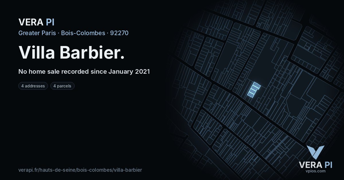 Villa Barbier, Bois-Colombes at night – every parcel coloured by the prices around it, the street's own parcels lit