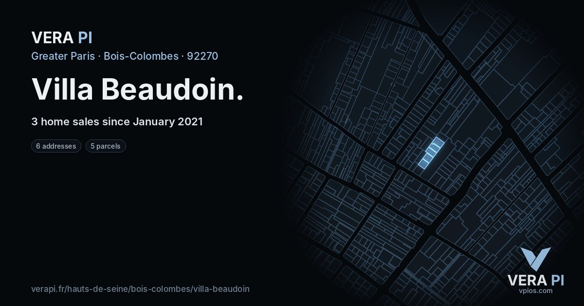 Villa Beaudoin, Bois-Colombes at night – every parcel coloured by the prices around it, the street's own parcels lit