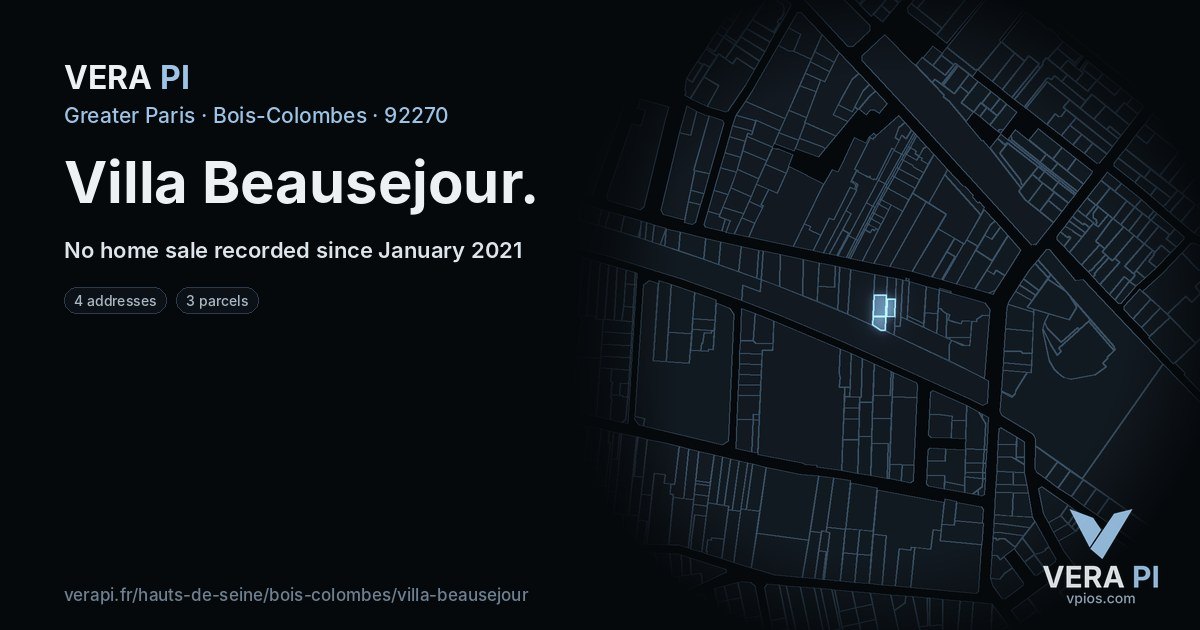 Villa Beausejour, Bois-Colombes at night – every parcel coloured by the prices around it, the street's own parcels lit