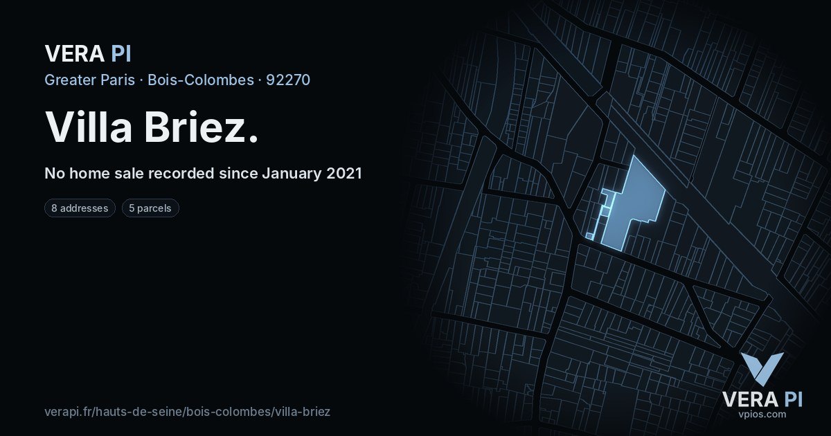 Villa Briez, Bois-Colombes at night – every parcel coloured by the prices around it, the street's own parcels lit