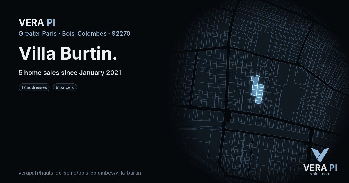Villa Burtin, Bois-Colombes at night – every parcel coloured by the prices around it, the street's own parcels lit