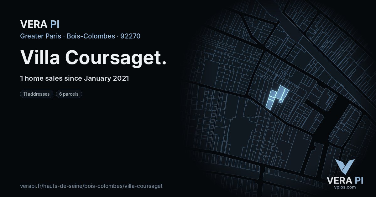 Villa Coursaget, Bois-Colombes at night – every parcel coloured by the prices around it, the street's own parcels lit