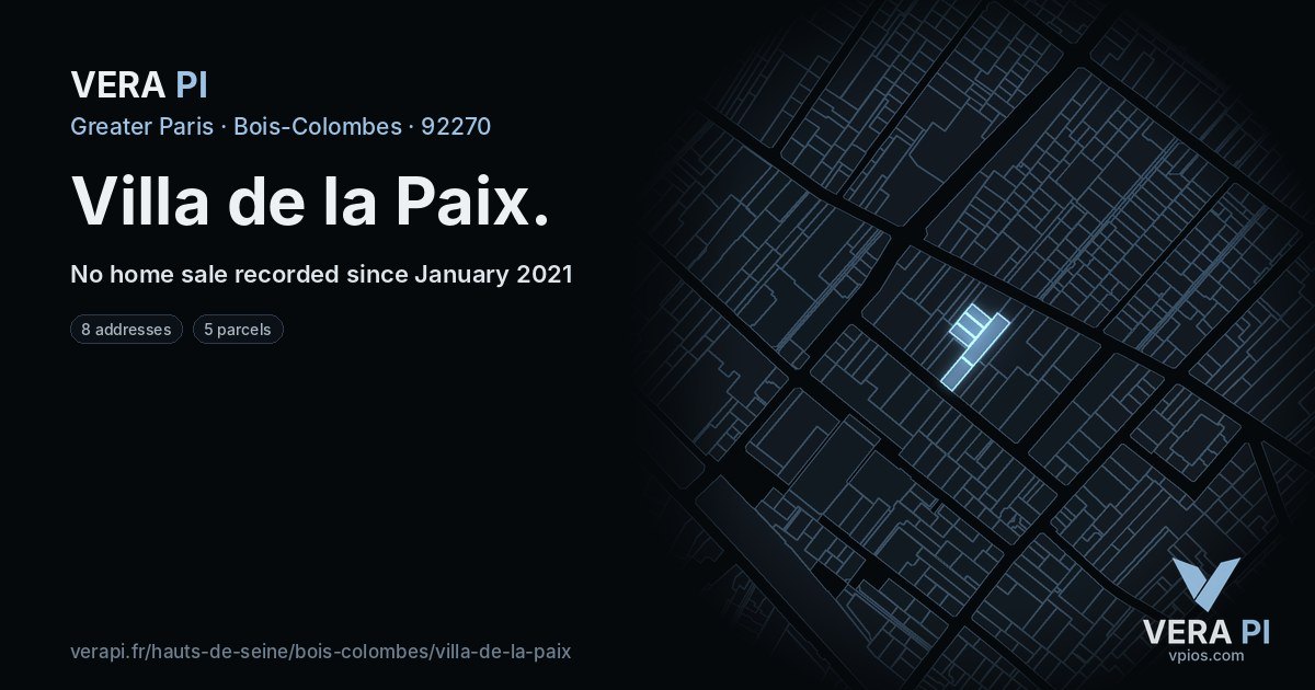 Villa de la Paix, Bois-Colombes at night – every parcel coloured by the prices around it, the street's own parcels lit