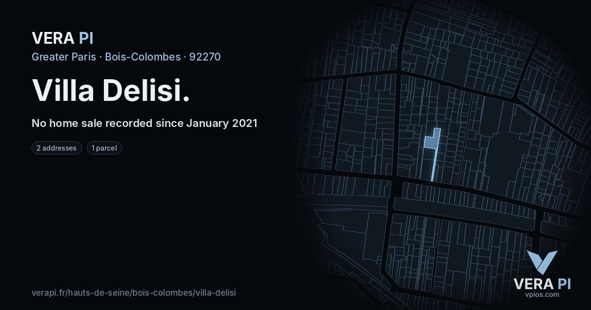 Villa Delisi, Bois-Colombes at night – every parcel coloured by the prices around it, the street's own parcels lit