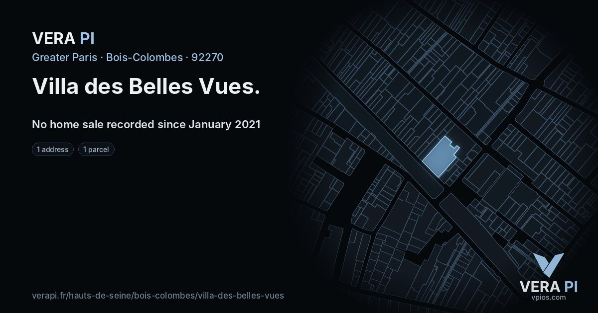 Villa des Belles Vues, Bois-Colombes at night – every parcel coloured by the prices around it, the street's own parcels lit