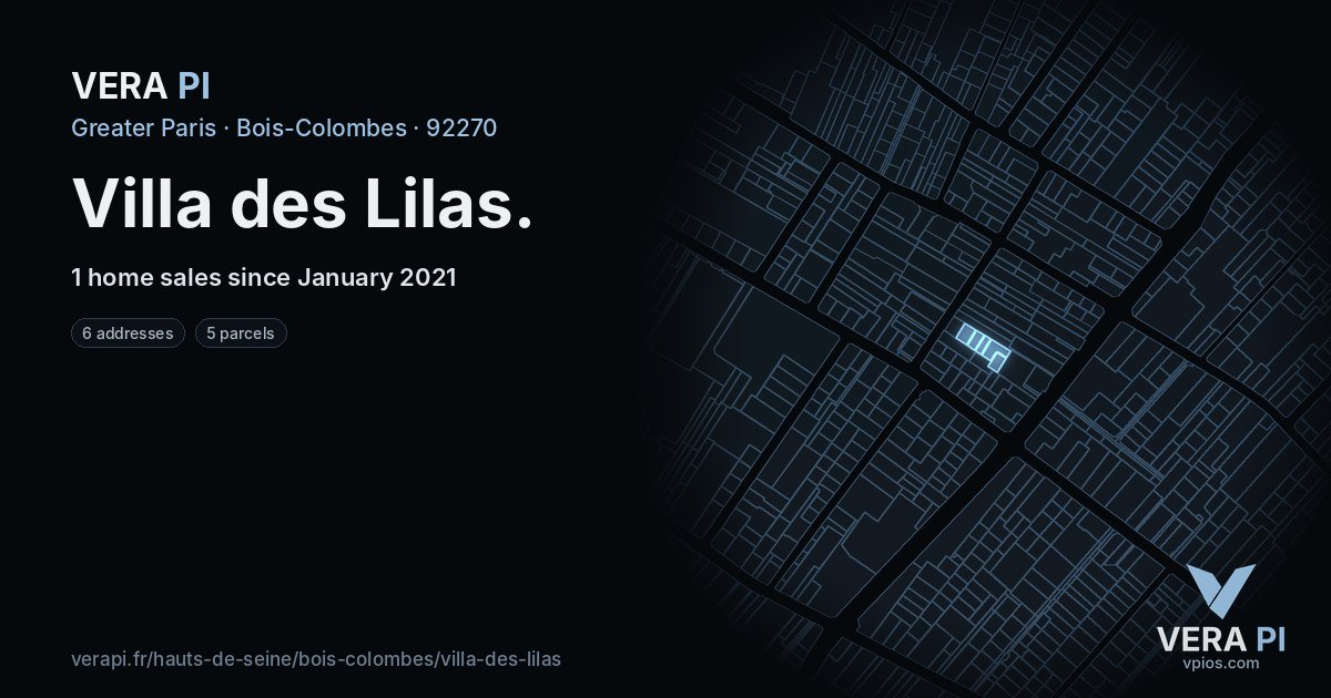 Villa des Lilas, Bois-Colombes at night – every parcel coloured by the prices around it, the street's own parcels lit