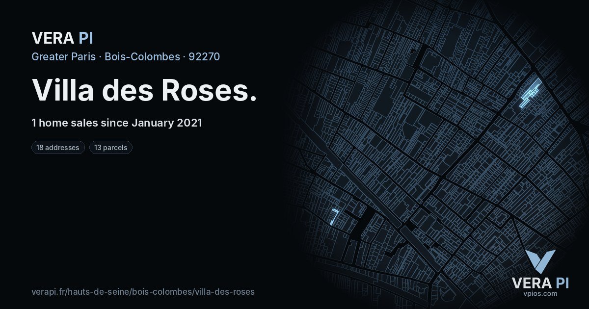 Villa des Roses, Bois-Colombes at night – every parcel coloured by the prices around it, the street's own parcels lit