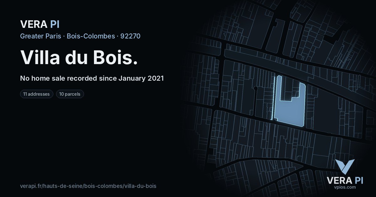 Villa du Bois, Bois-Colombes at night – every parcel coloured by the prices around it, the street's own parcels lit