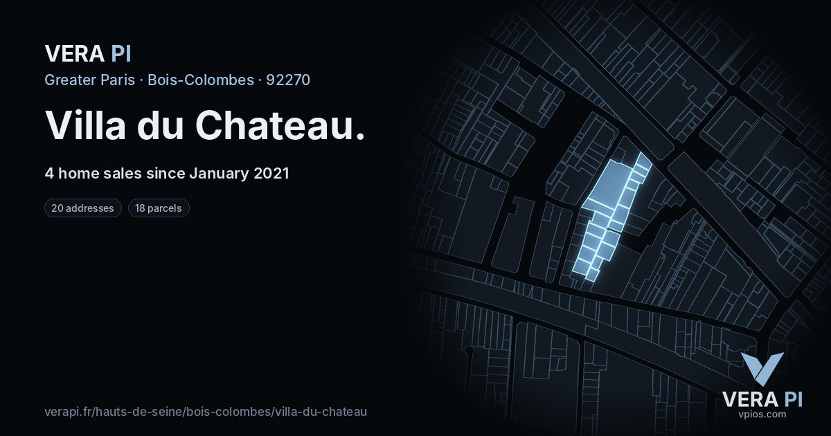 Villa du Chateau, Bois-Colombes at night – every parcel coloured by the prices around it, the street's own parcels lit