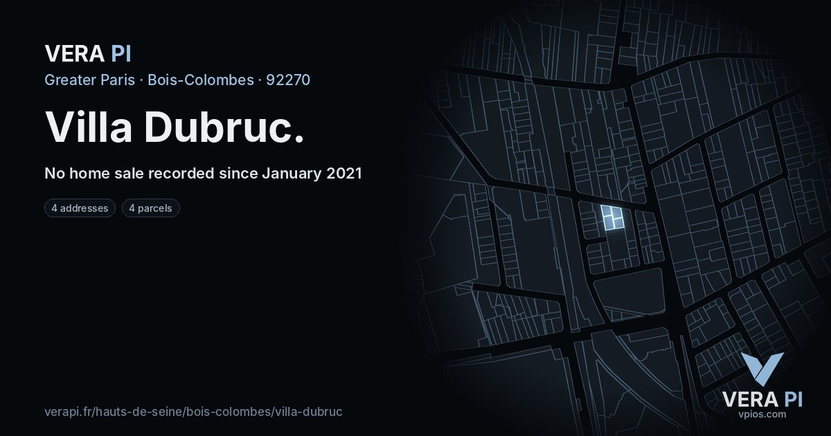 Villa Dubruc, Bois-Colombes at night – every parcel coloured by the prices around it, the street's own parcels lit