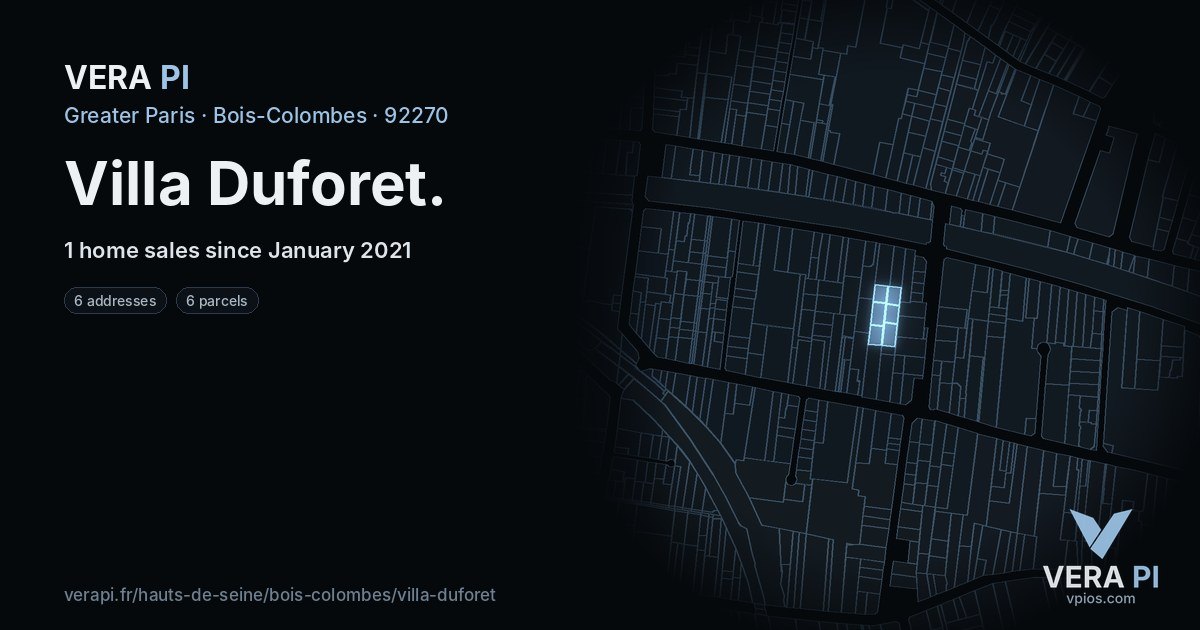 Villa Duforet, Bois-Colombes at night – every parcel coloured by the prices around it, the street's own parcels lit