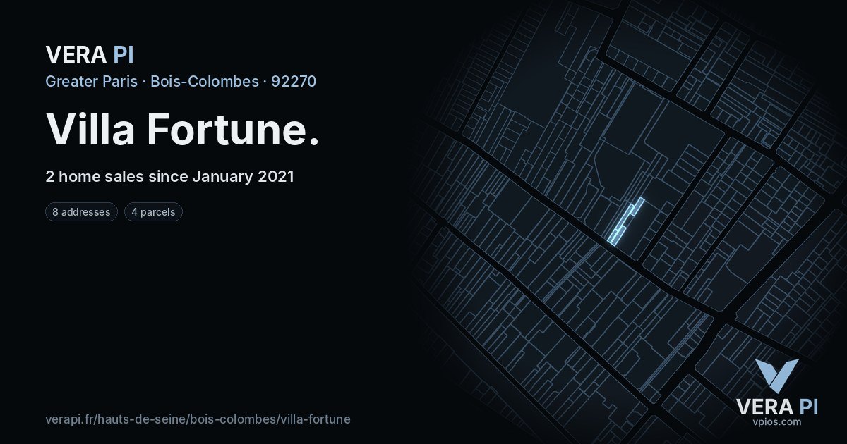 Villa Fortune, Bois-Colombes at night – every parcel coloured by the prices around it, the street's own parcels lit