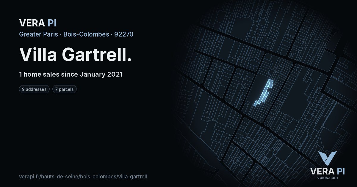 Villa Gartrell, Bois-Colombes at night – every parcel coloured by the prices around it, the street's own parcels lit