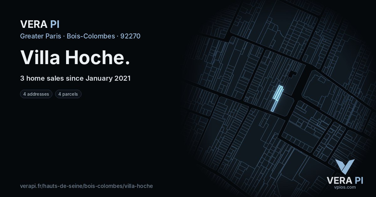 Villa Hoche, Bois-Colombes at night – every parcel coloured by the prices around it, the street's own parcels lit