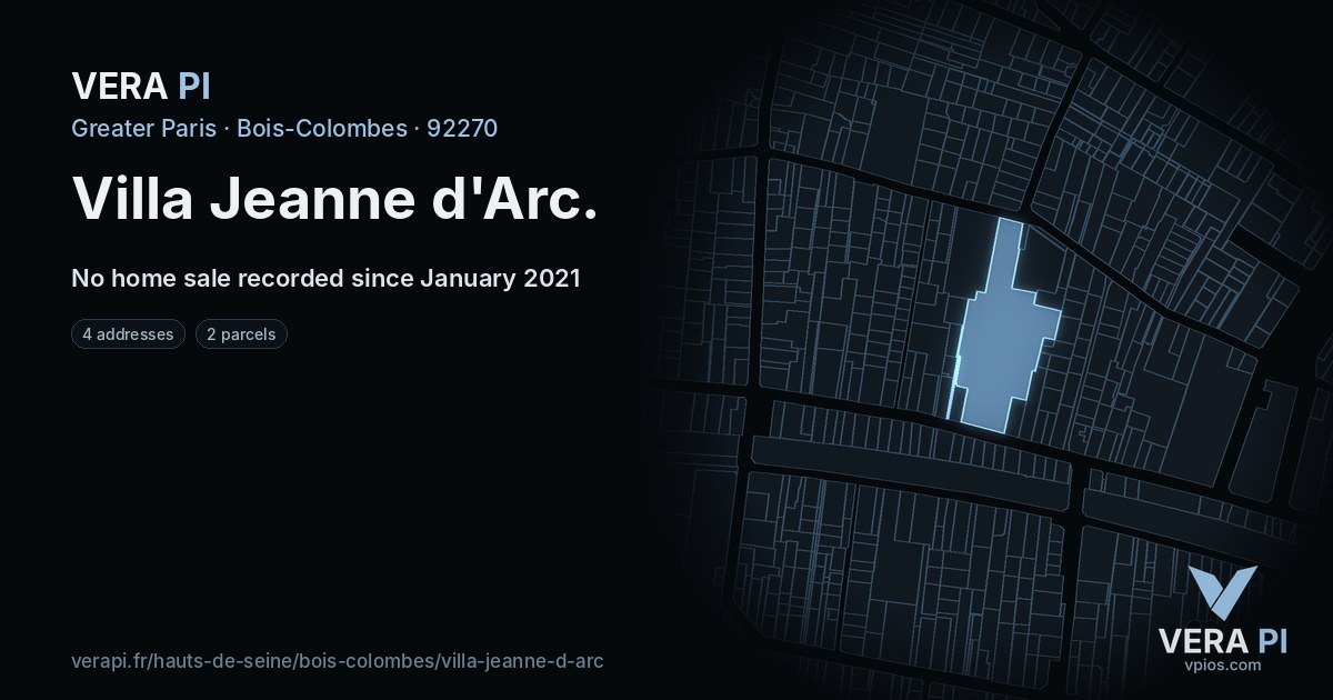 Villa Jeanne d'Arc, Bois-Colombes at night – every parcel coloured by the prices around it, the street's own parcels lit