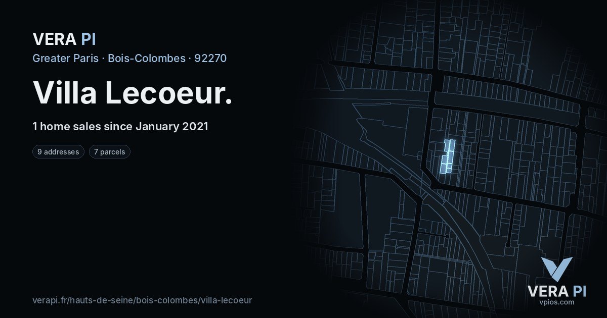 Villa Lecoeur, Bois-Colombes at night – every parcel coloured by the prices around it, the street's own parcels lit