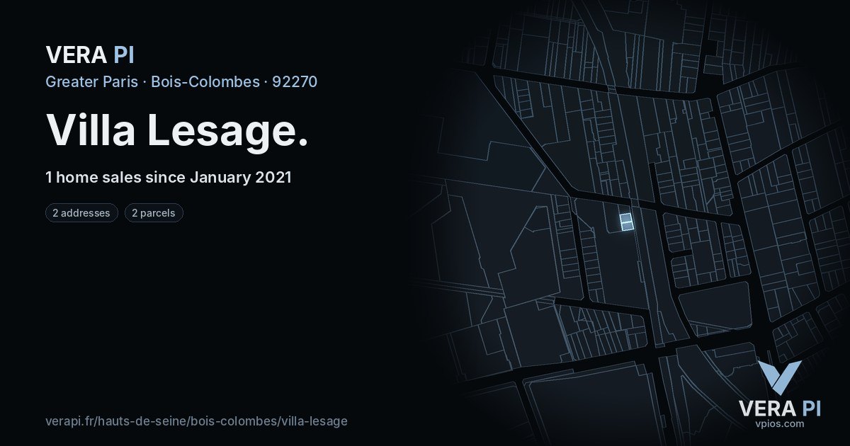 Villa Lesage, Bois-Colombes at night – every parcel coloured by the prices around it, the street's own parcels lit