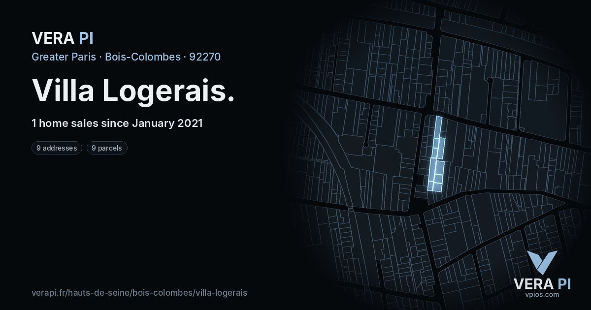 Villa Logerais, Bois-Colombes at night – every parcel coloured by the prices around it, the street's own parcels lit