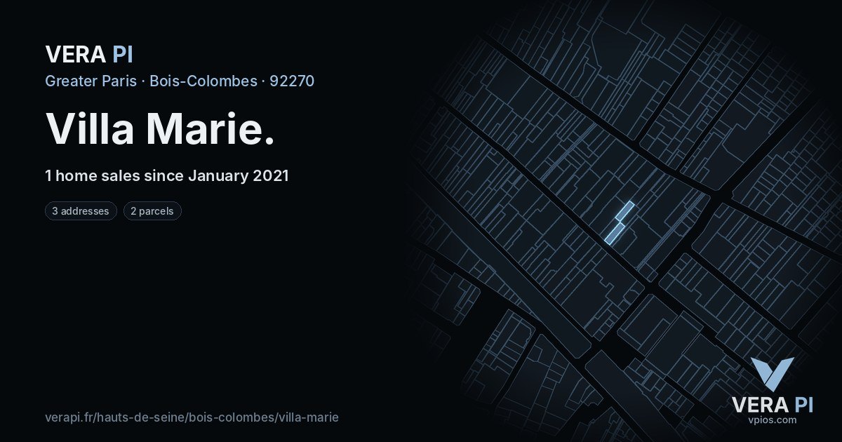 Villa Marie, Bois-Colombes at night – every parcel coloured by the prices around it, the street's own parcels lit