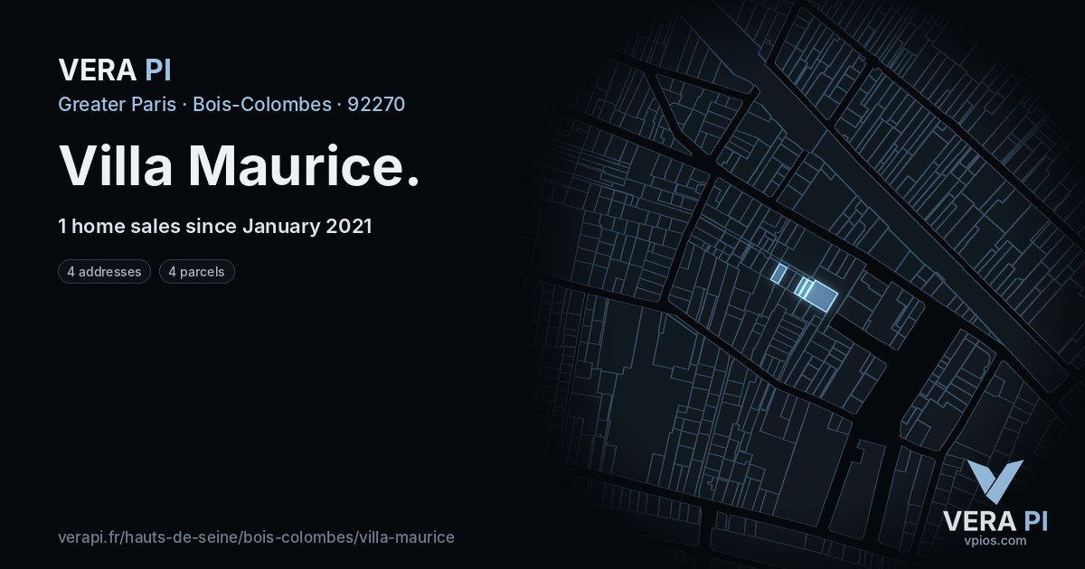 Villa Maurice, Bois-Colombes at night – every parcel coloured by the prices around it, the street's own parcels lit