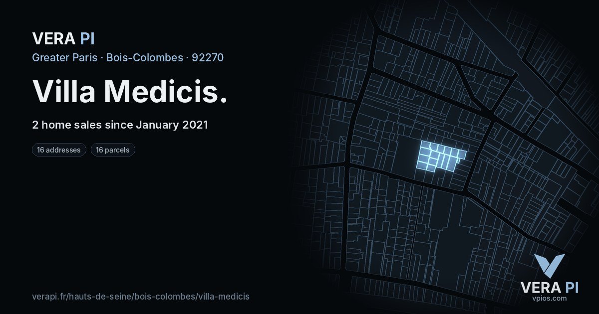 Villa Medicis, Bois-Colombes at night – every parcel coloured by the prices around it, the street's own parcels lit