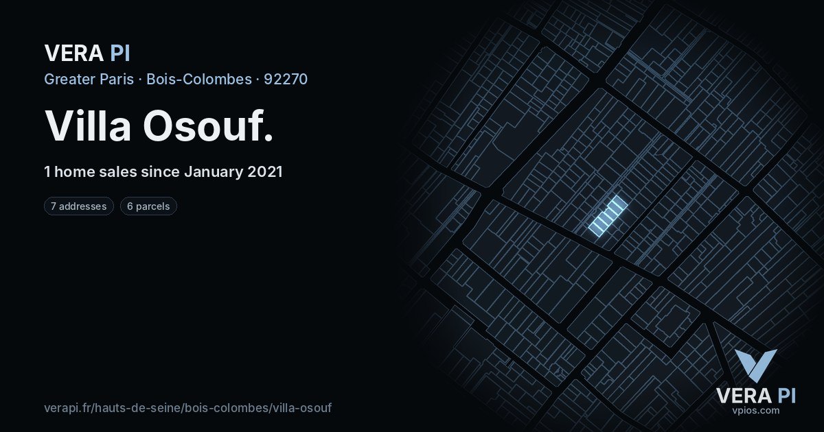 Villa Osouf, Bois-Colombes at night – every parcel coloured by the prices around it, the street's own parcels lit