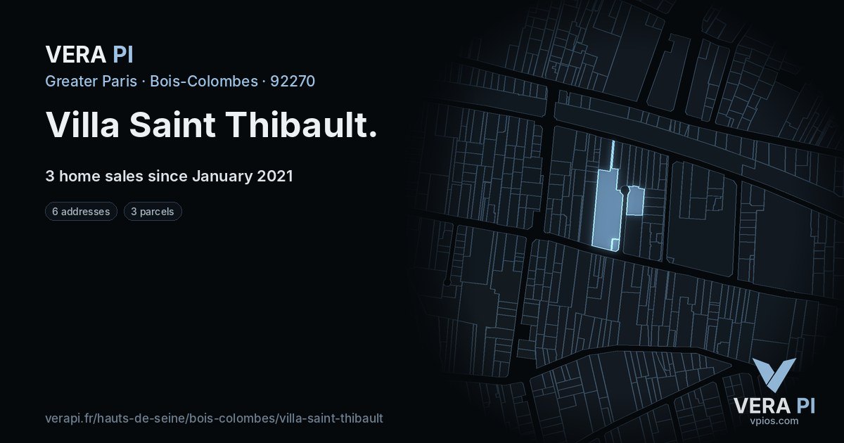 Villa Saint Thibault, Bois-Colombes at night – every parcel coloured by the prices around it, the street's own parcels lit