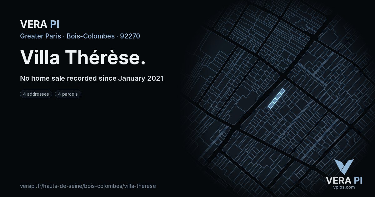 Villa Thérèse, Bois-Colombes at night – every parcel coloured by the prices around it, the street's own parcels lit
