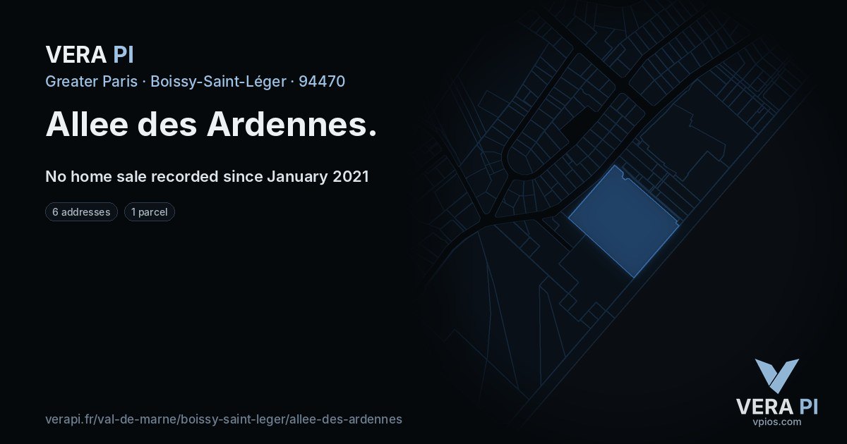 Allee des Ardennes, Boissy-Saint-Léger at night – every parcel coloured by the prices around it, the street's own parcels lit