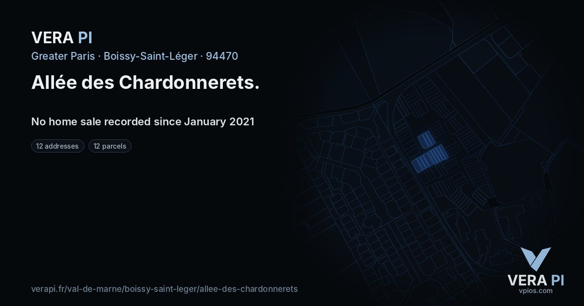 Allée des Chardonnerets, Boissy-Saint-Léger at night – every parcel coloured by the prices around it, the street's own parcels lit