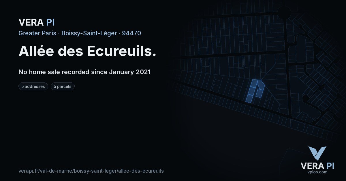 Allée des Ecureuils, Boissy-Saint-Léger at night – every parcel coloured by the prices around it, the street's own parcels lit