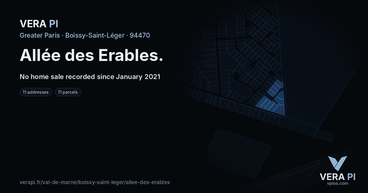 Allée des Erables, Boissy-Saint-Léger at night – every parcel coloured by the prices around it, the street's own parcels lit