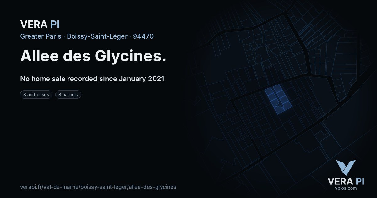 Allee des Glycines, Boissy-Saint-Léger at night – every parcel coloured by the prices around it, the street's own parcels lit
