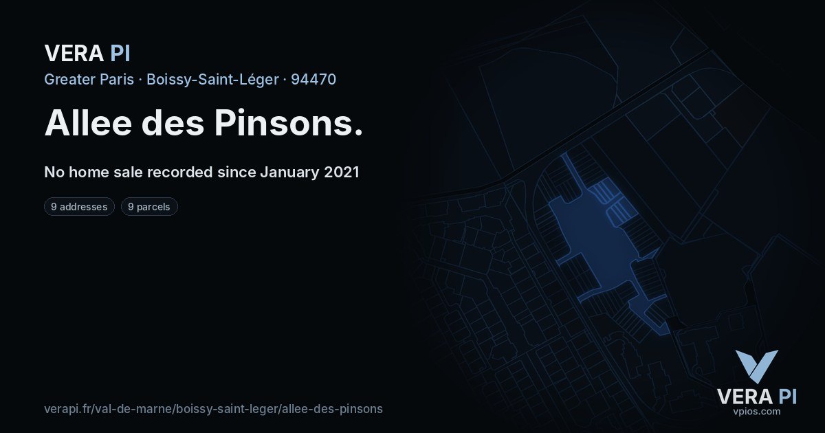 Allee des Pinsons, Boissy-Saint-Léger at night – every parcel coloured by the prices around it, the street's own parcels lit