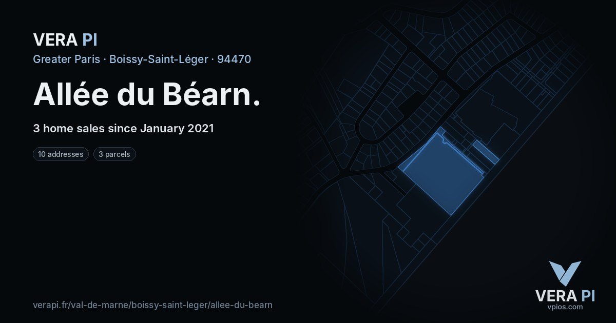 Allée du Béarn, Boissy-Saint-Léger at night – every parcel coloured by the prices around it, the street's own parcels lit