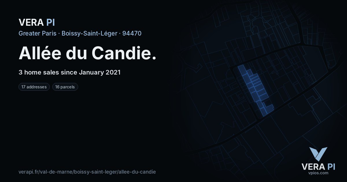 Allée du Candie, Boissy-Saint-Léger at night – every parcel coloured by the prices around it, the street's own parcels lit