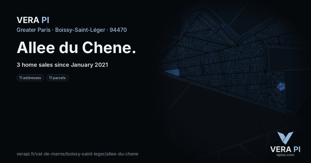 Allee du Chene, Boissy-Saint-Léger at night – every parcel coloured by the prices around it, the street's own parcels lit