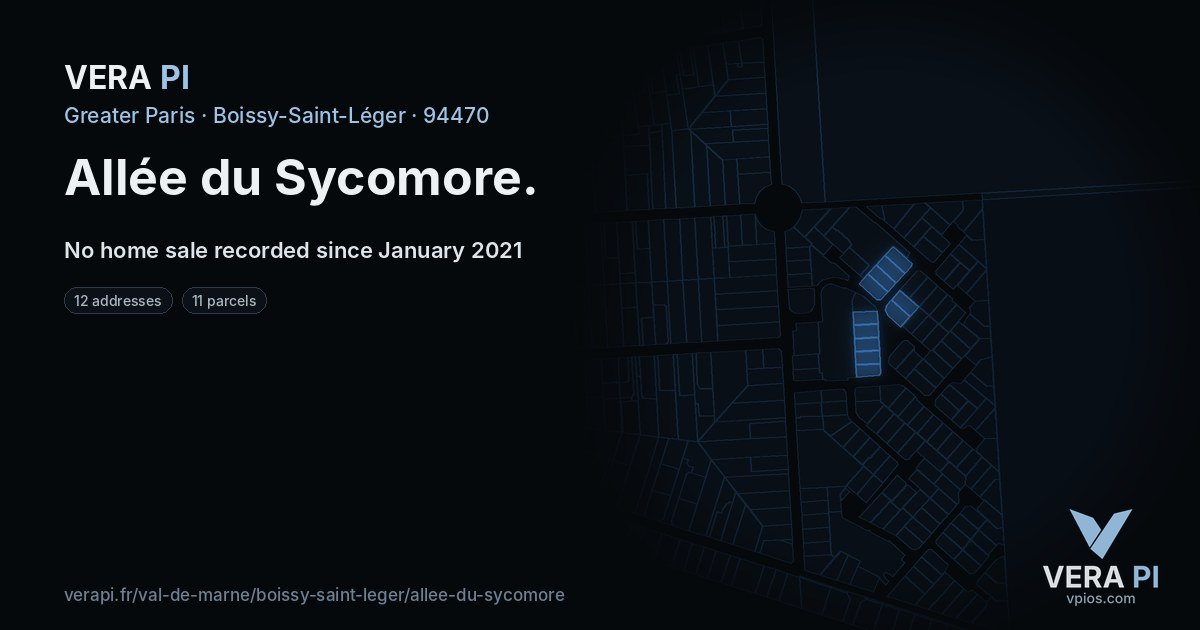 Allée du Sycomore, Boissy-Saint-Léger at night – every parcel coloured by the prices around it, the street's own parcels lit