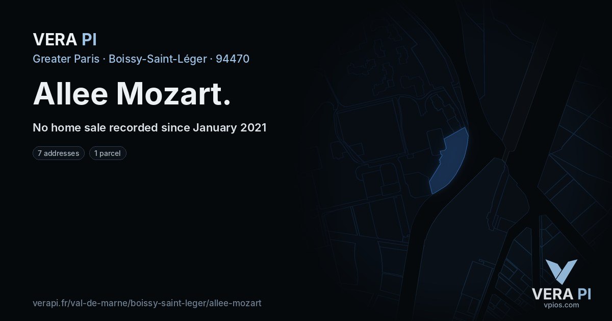Allee Mozart, Boissy-Saint-Léger at night – every parcel coloured by the prices around it, the street's own parcels lit