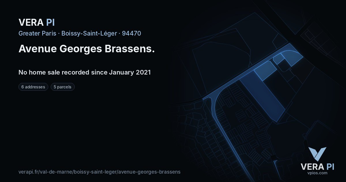 Avenue Georges Brassens, Boissy-Saint-Léger at night – every parcel coloured by the prices around it, the street's own parcels lit