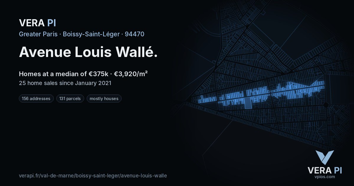 Avenue Louis Wallé, Boissy-Saint-Léger at night – every parcel coloured by the prices around it, the street's own parcels lit