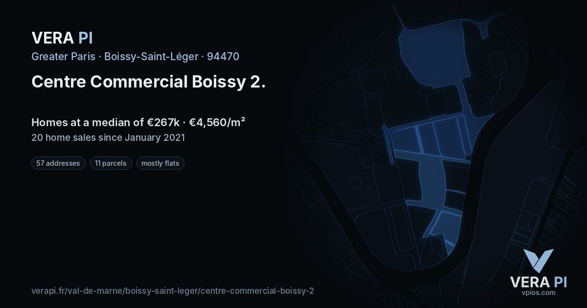 Centre Commercial Boissy 2, Boissy-Saint-Léger at night – every parcel coloured by the prices around it, the street's own parcels lit