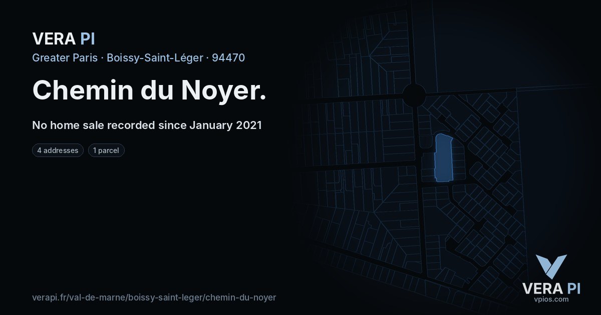 Chemin du Noyer, Boissy-Saint-Léger at night – every parcel coloured by the prices around it, the street's own parcels lit